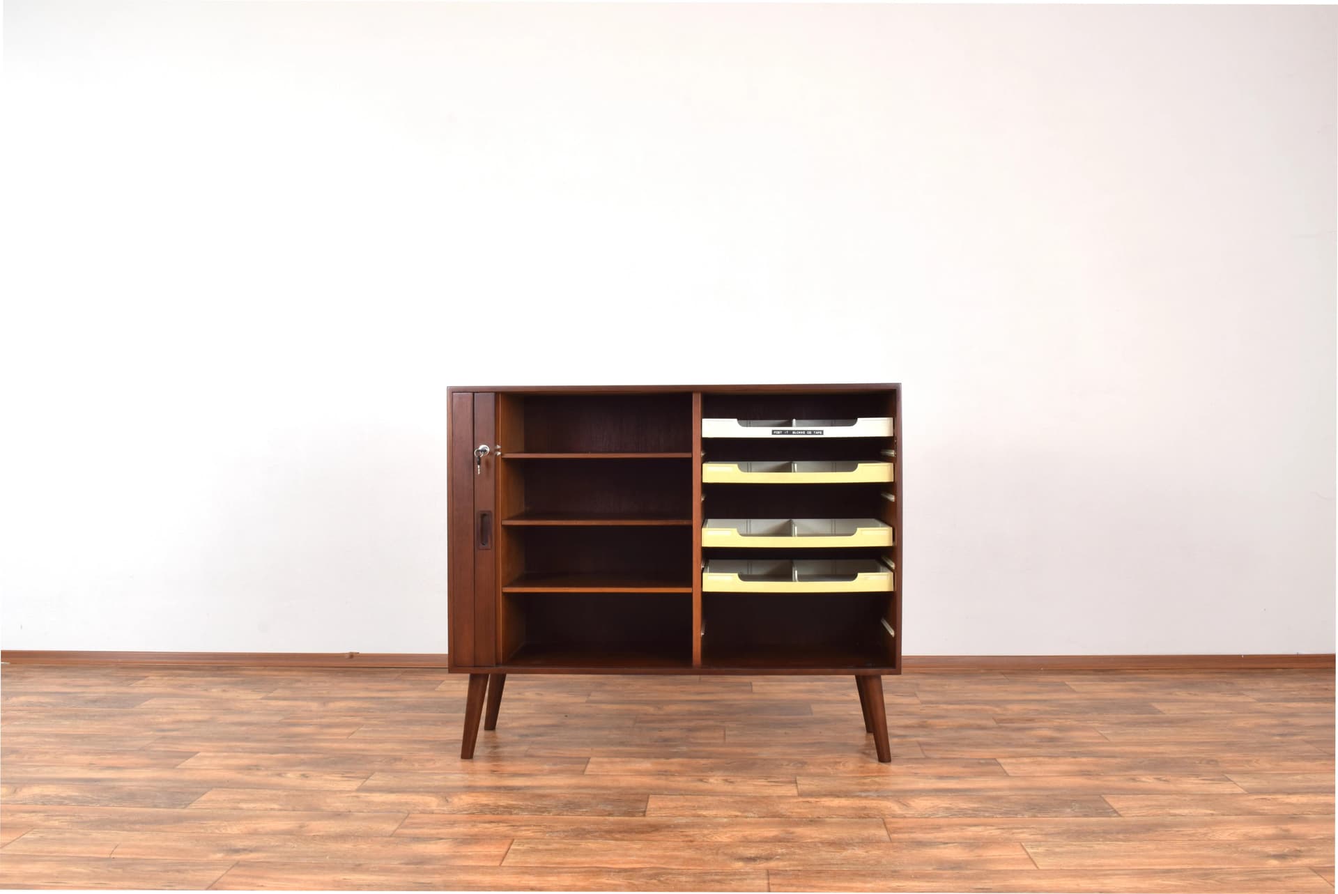 Sideboard, tambour doors, brown, teak, Denmark, 1960s. - 315218
