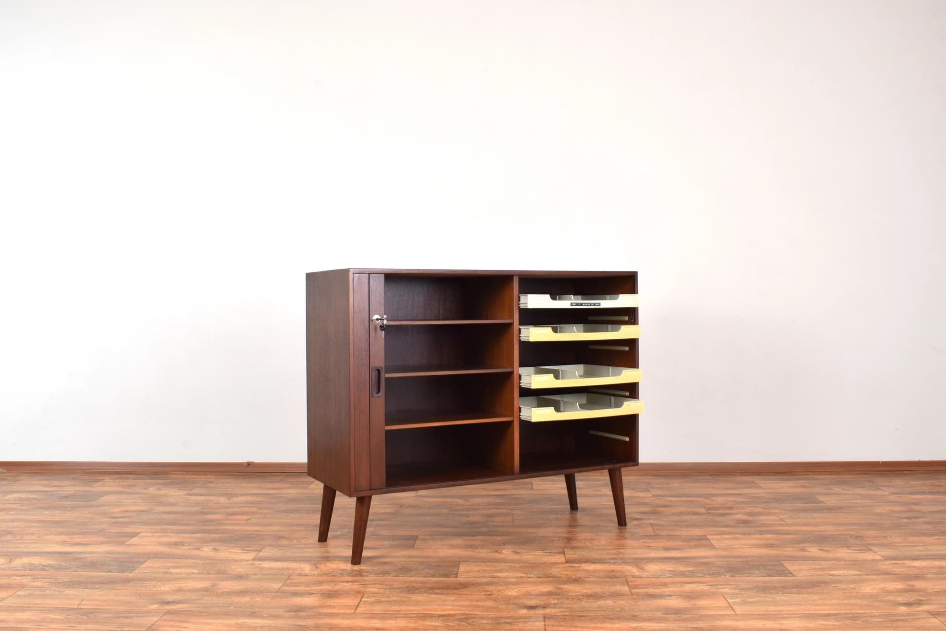 Sideboard, tambour doors, brown, teak, Denmark, 1960s. - 315221