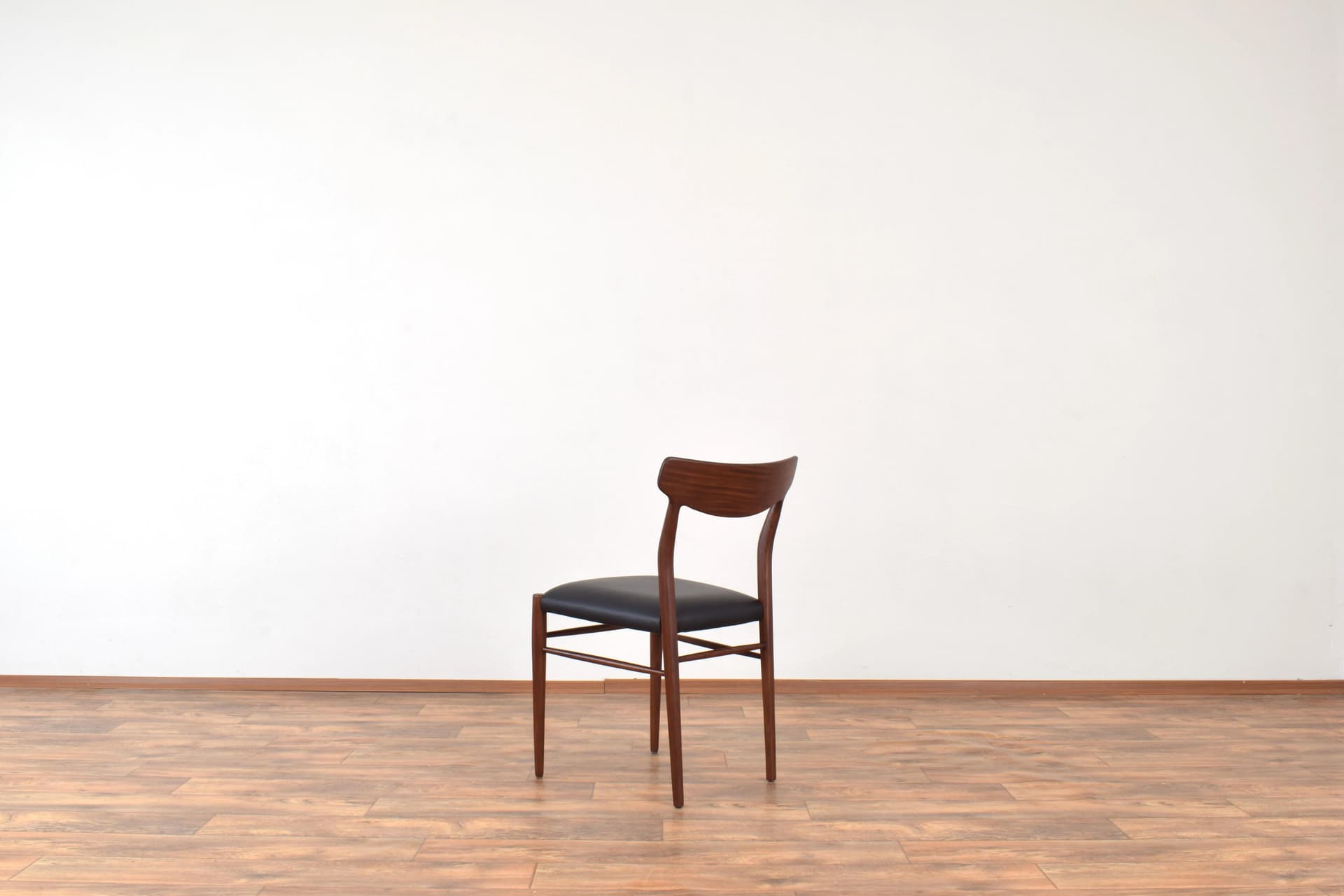 Set of four chairs, brown teak, black leather, by G. Herkströter, Lübke, Germany, 1960s. - 315161