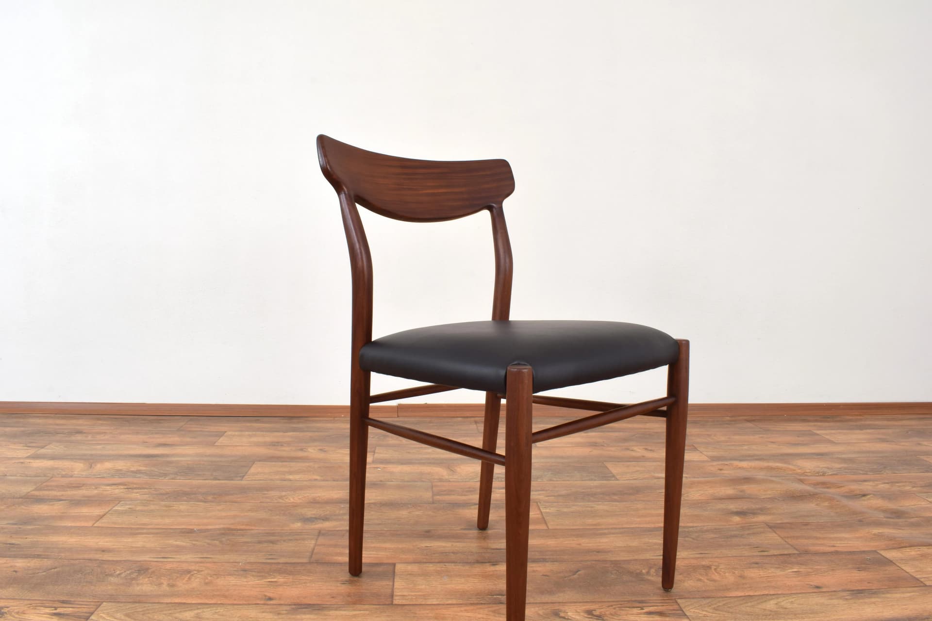 Set of four chairs, brown teak, black leather, by G. Herkströter, Lübke, Germany, 1960s. - 315159