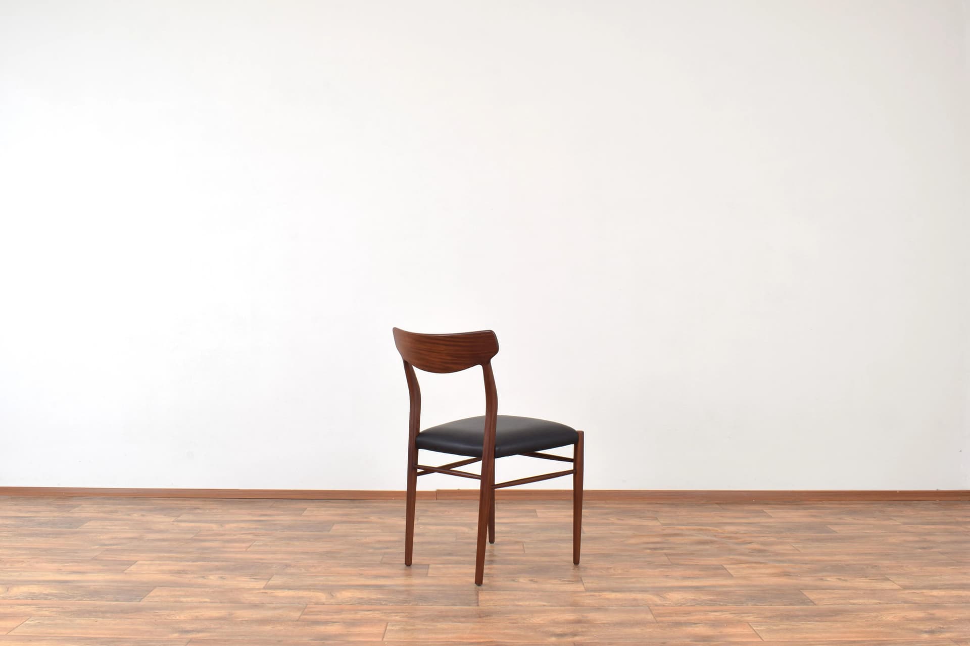 Set of four chairs, brown teak, black leather, by G. Herkströter, Lübke, Germany, 1960s. - 315163