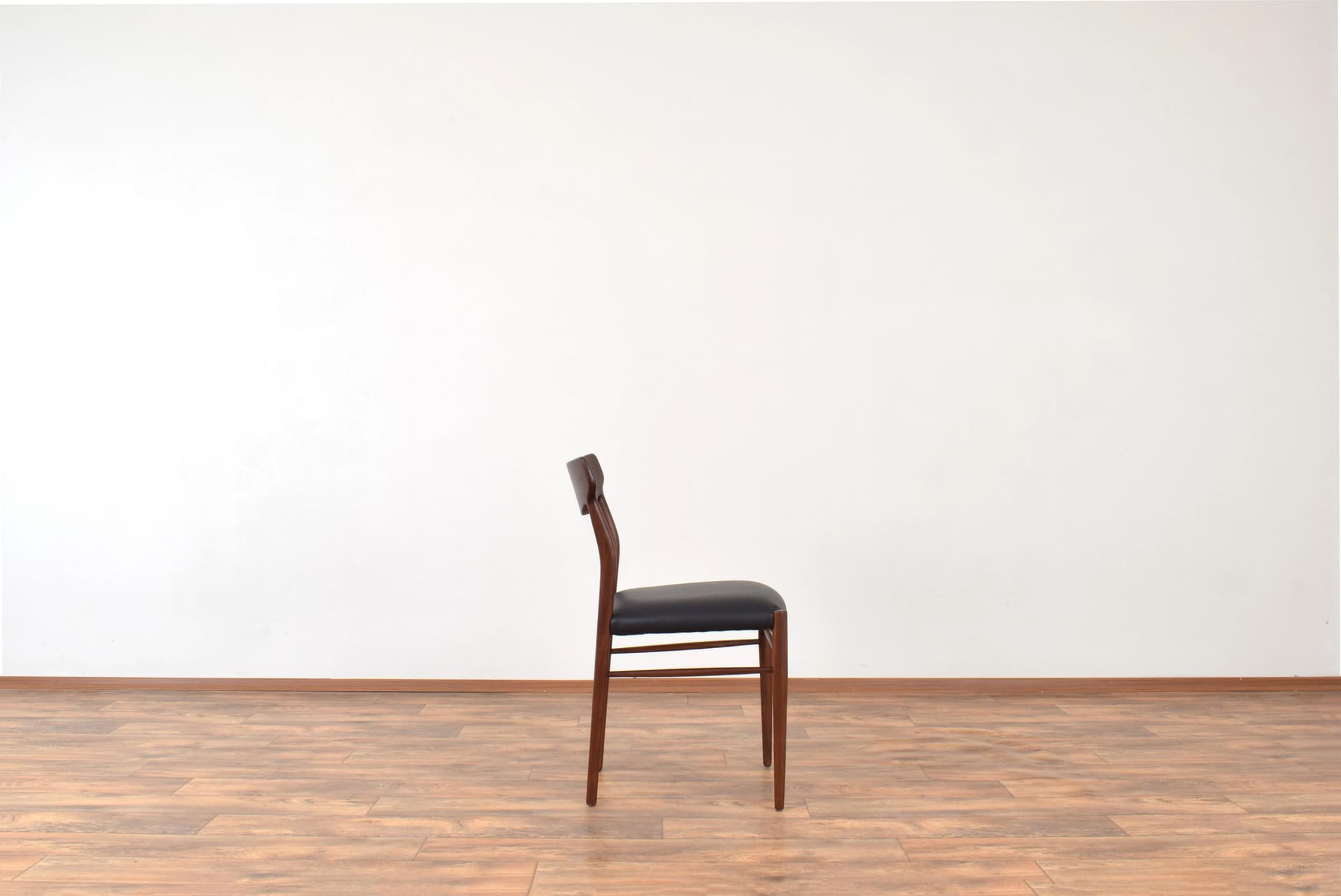 Set of four chairs, brown teak, black leather, by G. Herkströter, Lübke, Germany, 1960s. - 315158