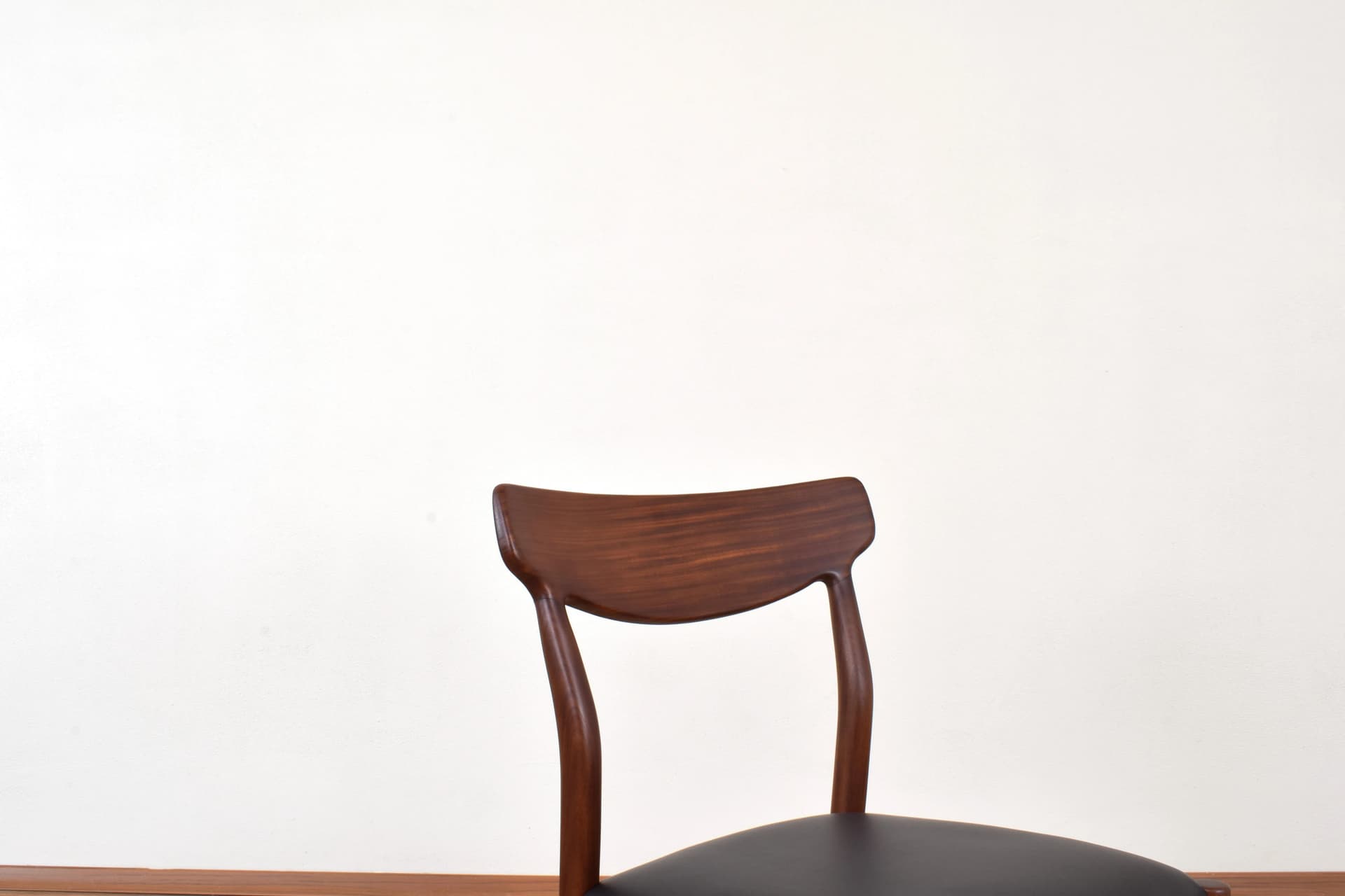 Set of four chairs, brown teak, black leather, by G. Herkströter, Lübke, Germany, 1960s. - 315160