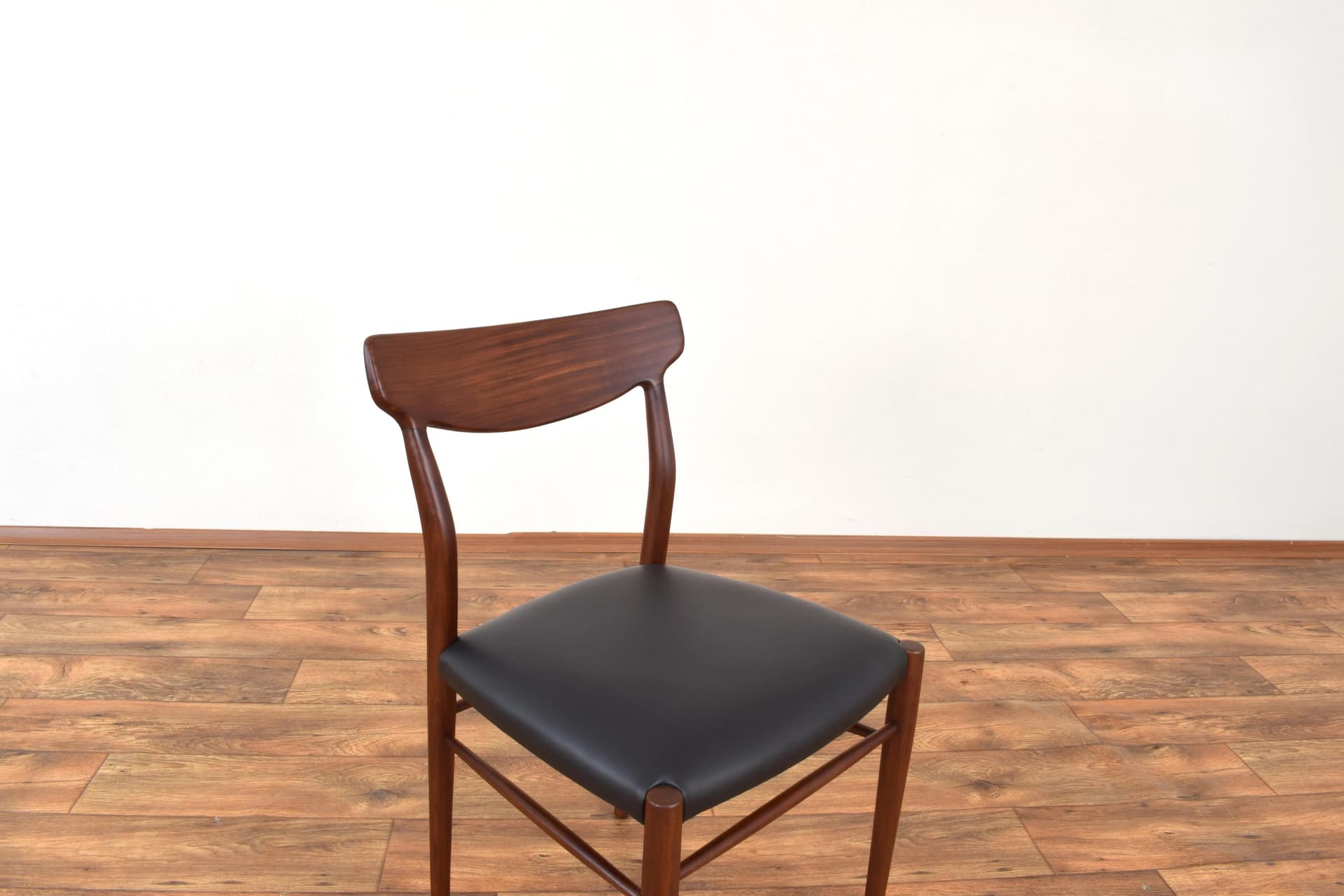 Set of four chairs, brown teak, black leather, by G. Herkströter, Lübke, Germany, 1960s. - 315162