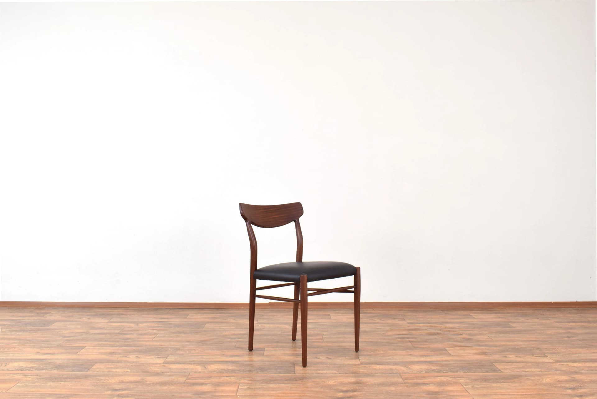 Set of four chairs, brown teak, black leather, by G. Herkströter, Lübke, Germany, 1960s. - 315156