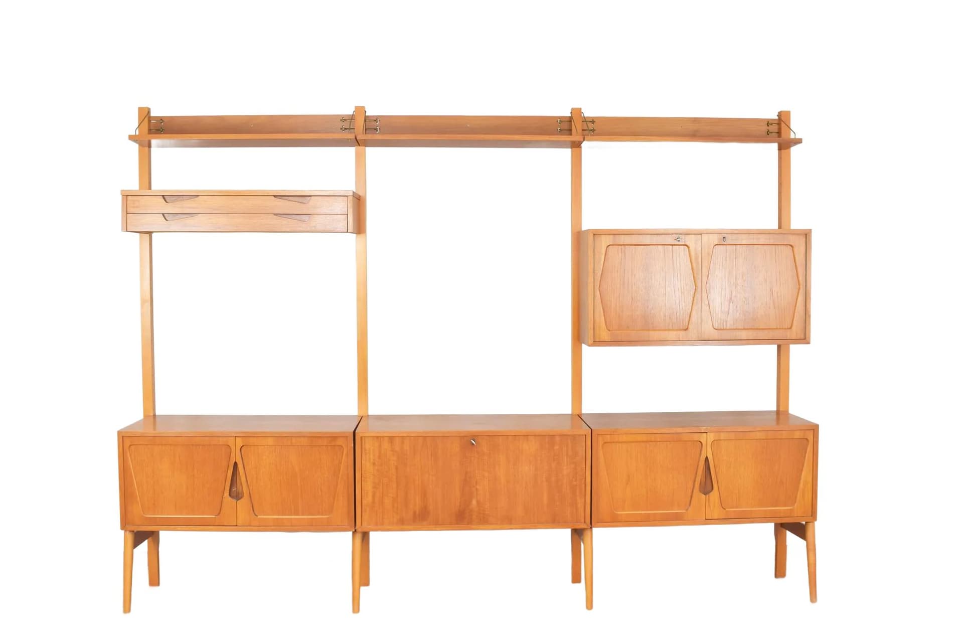 Shelving system, teak brown, by K. Riise, Norway, 1960s.