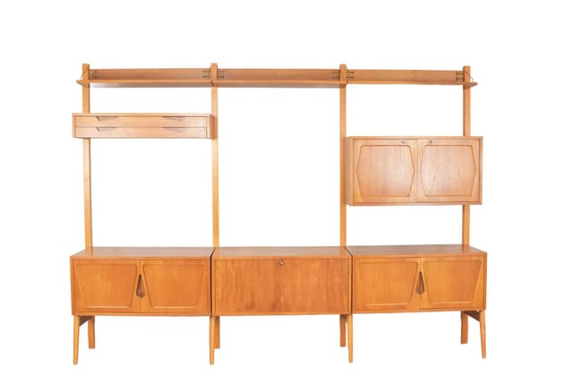 Shelving system, teak brown, by K. Riise, Norway, 1960s. - DIMENSION