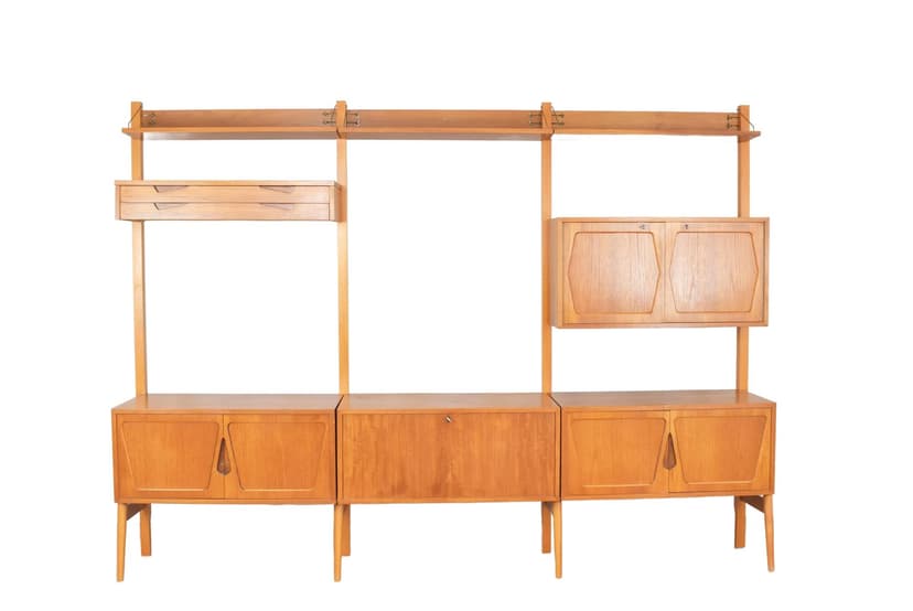 Shelving system, teak brown, by K. Riise, Norway, 1960s.