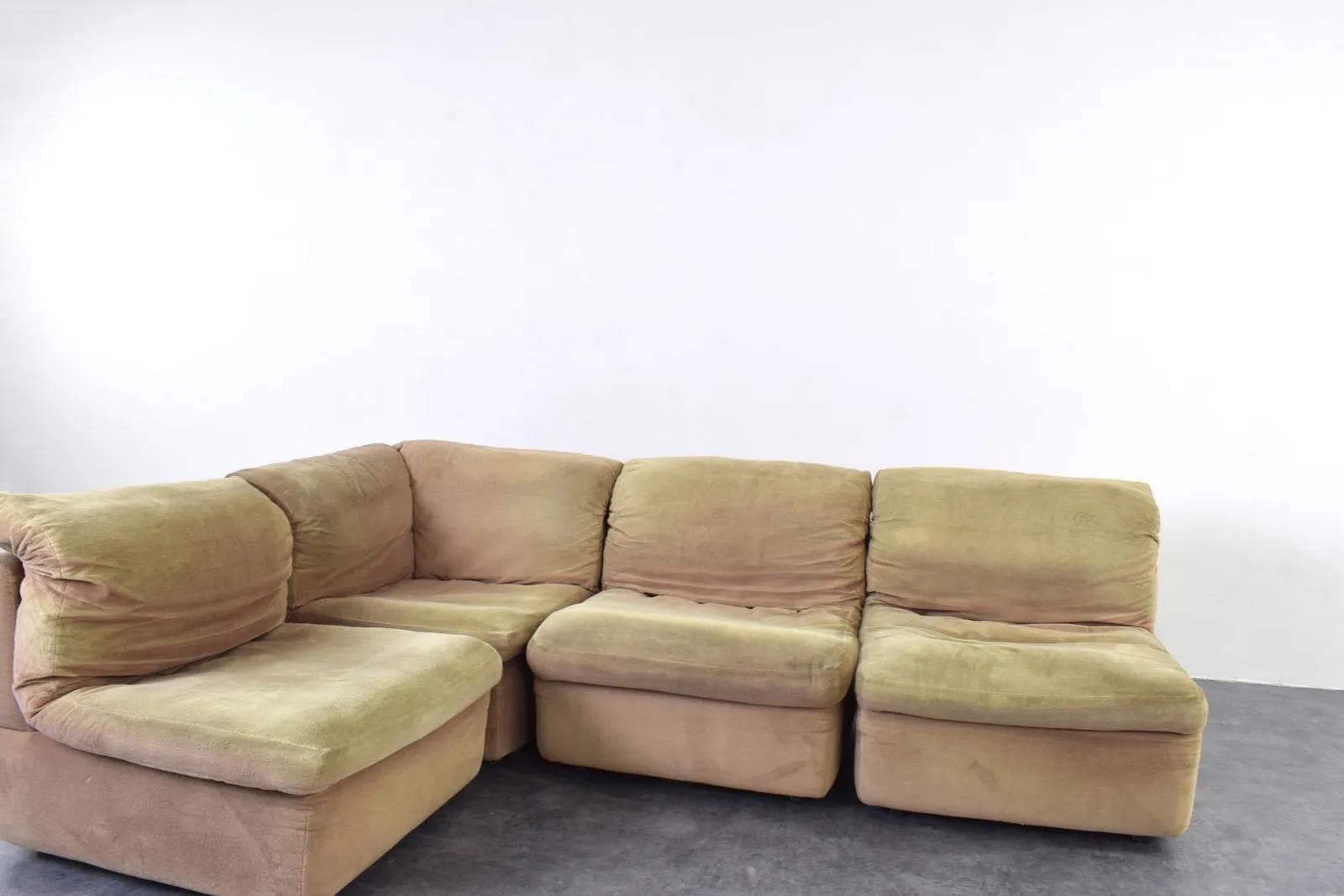 Sofa modułowa narożna, beżowy jasnozielony, velvet, Rolf Benz, Niemcy, lata 70. - 315136