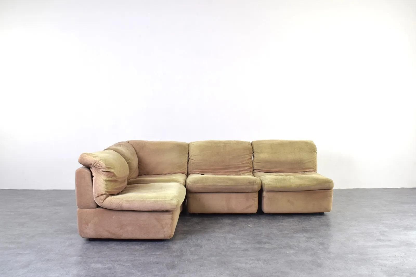 Sofa modułowa narożna, beżowy jasnozielony, velvet, Rolf Benz, Niemcy, lata 70. - 315134
