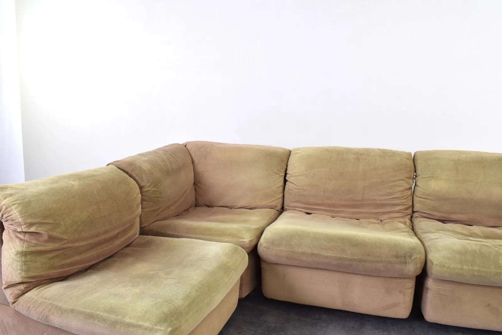 Sofa modułowa narożna, beżowy jasnozielony, velvet, Rolf Benz, Niemcy, lata 70. - 315142