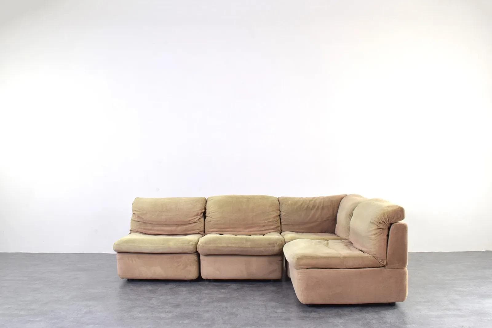 Sofa modułowa narożna, beżowy jasnozielony, velvet, Rolf Benz, Niemcy, lata 70. - 315140