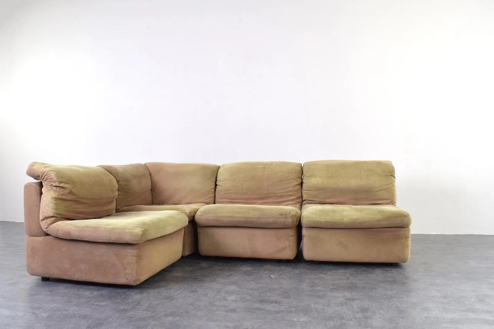 Sofa modułowa narożna, beżowy jasnozielony, velvet, Rolf Benz, Niemcy, lata 70. - 315135