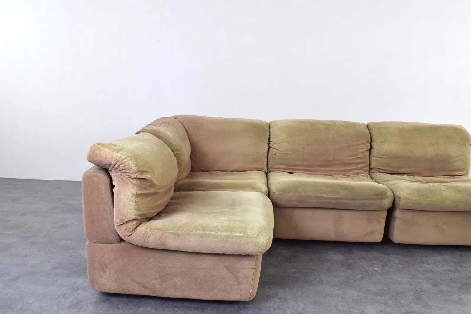 Sofa modułowa narożna, beżowy jasnozielony, velvet, Rolf Benz, Niemcy, lata 70. - 315133