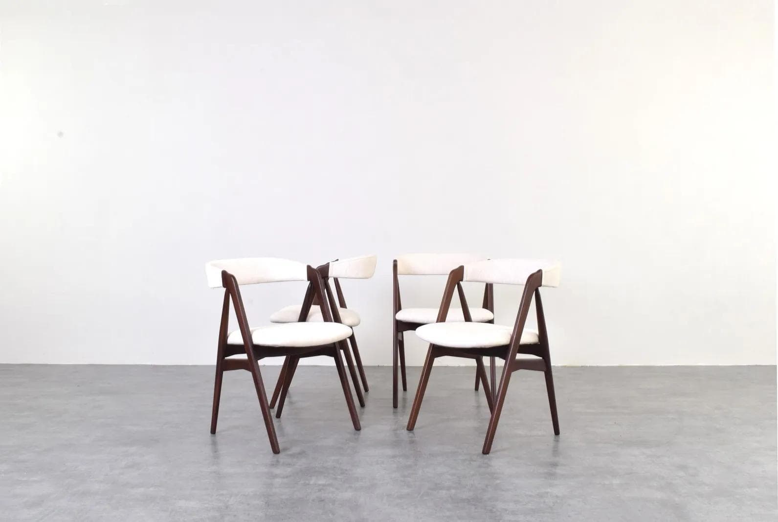 Set of four chairs model 205, brown teak, beige fabric, by Th. Harlev, Farstrup, Denmark, 1960s. - 315102