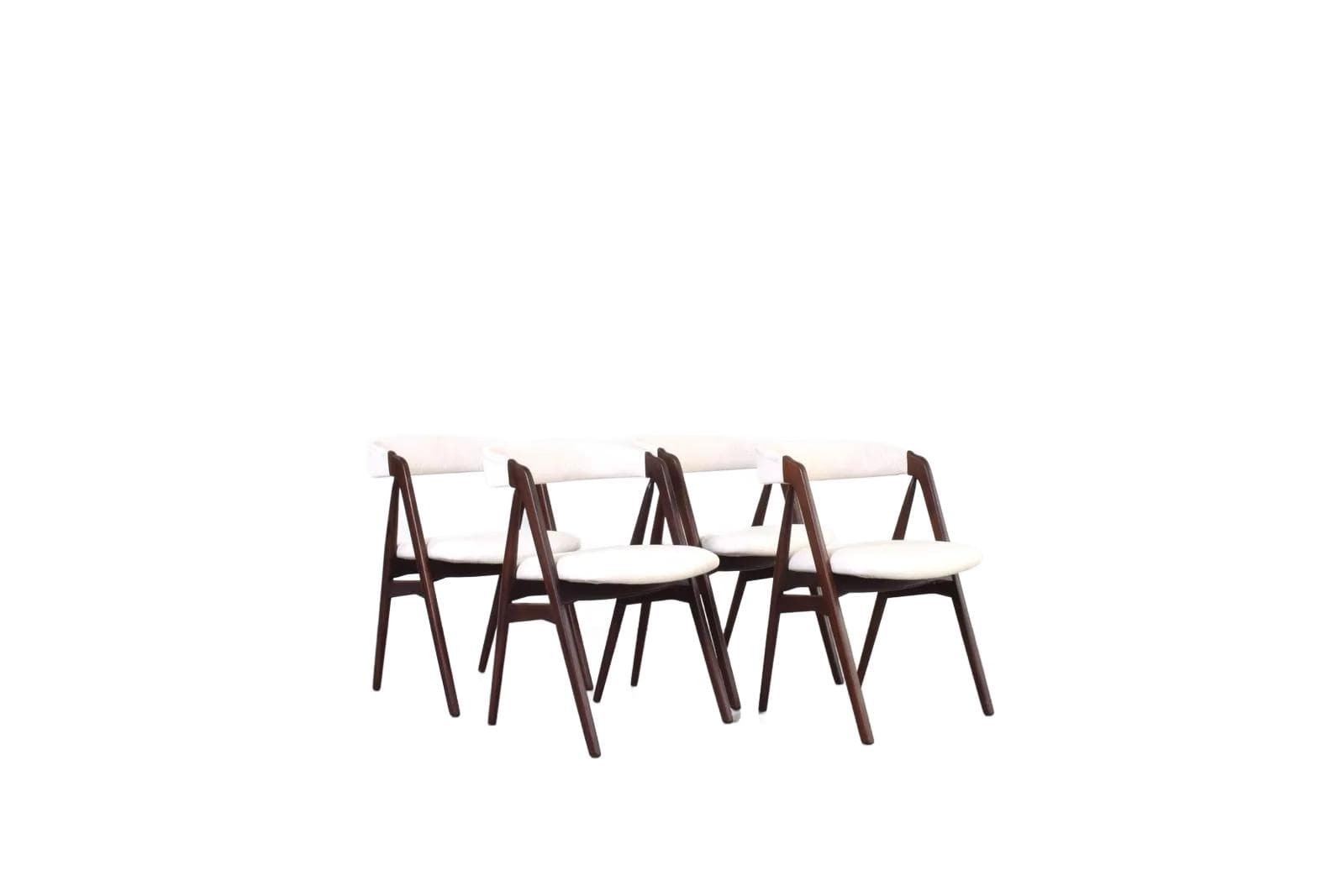 Set of four chairs model 205, brown teak, beige fabric, by Th. Harlev, Farstrup, Denmark, 1960s.
