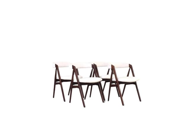 Set of four chairs model 205, brown teak, beige fabric, by Th. Harlev, Farstrup, Denmark, 1960s. - DIMENSION
