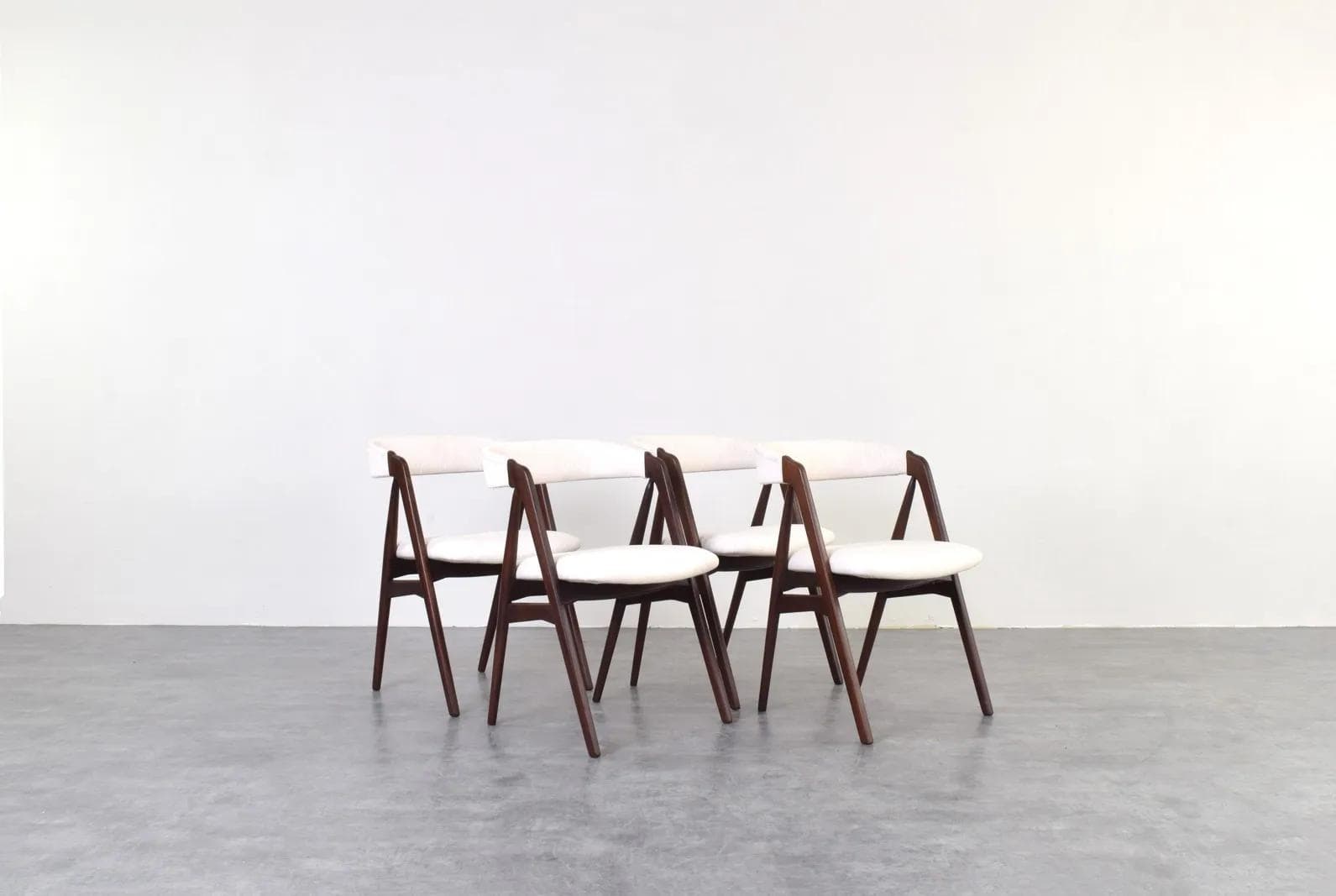 Set of four chairs model 205, brown teak, beige fabric, by Th. Harlev, Farstrup, Denmark, 1960s. - 315101