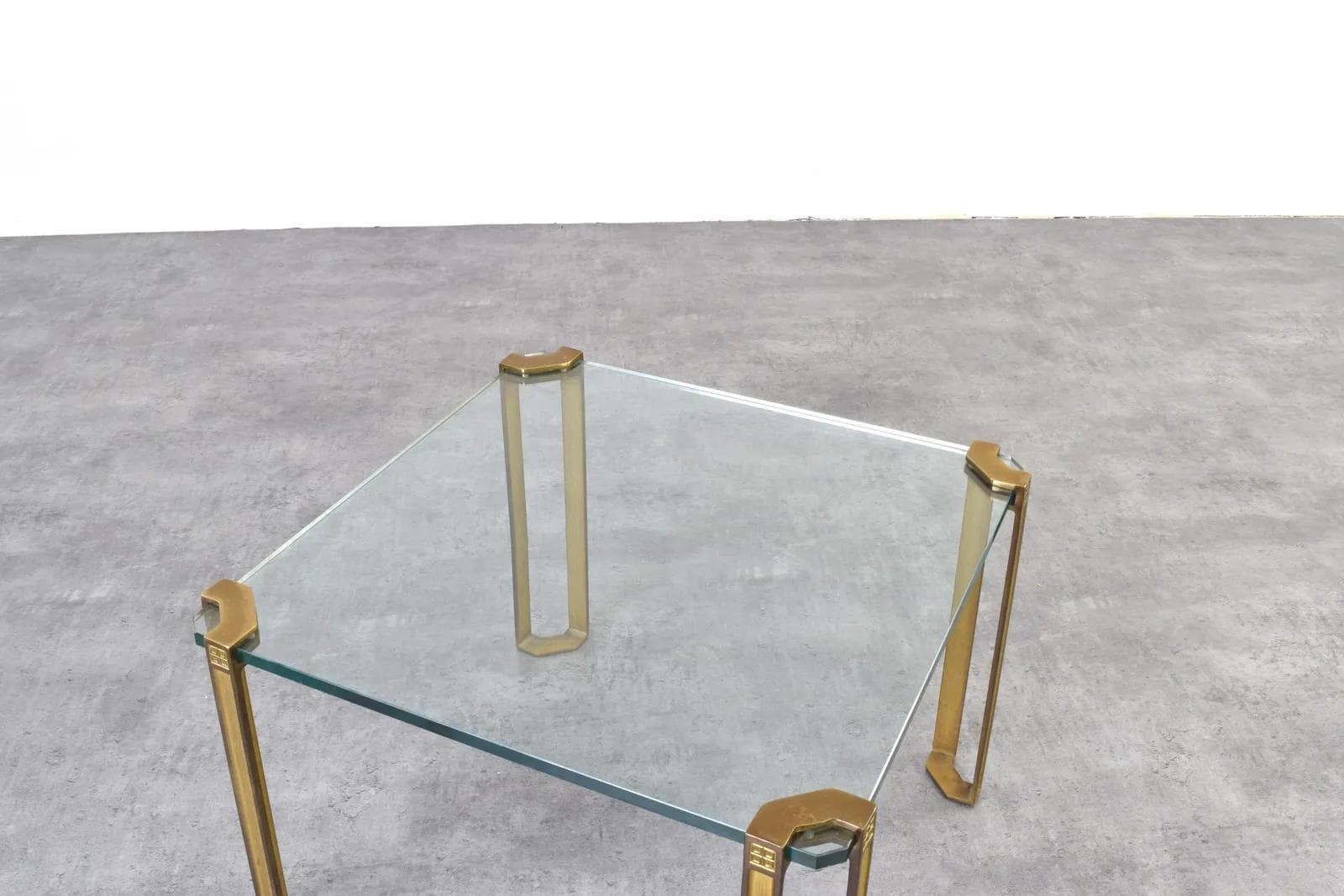 Coffee Table, transparent glass, gold brass, by P. Ghyczy, Netherlands, 1970s - 315097