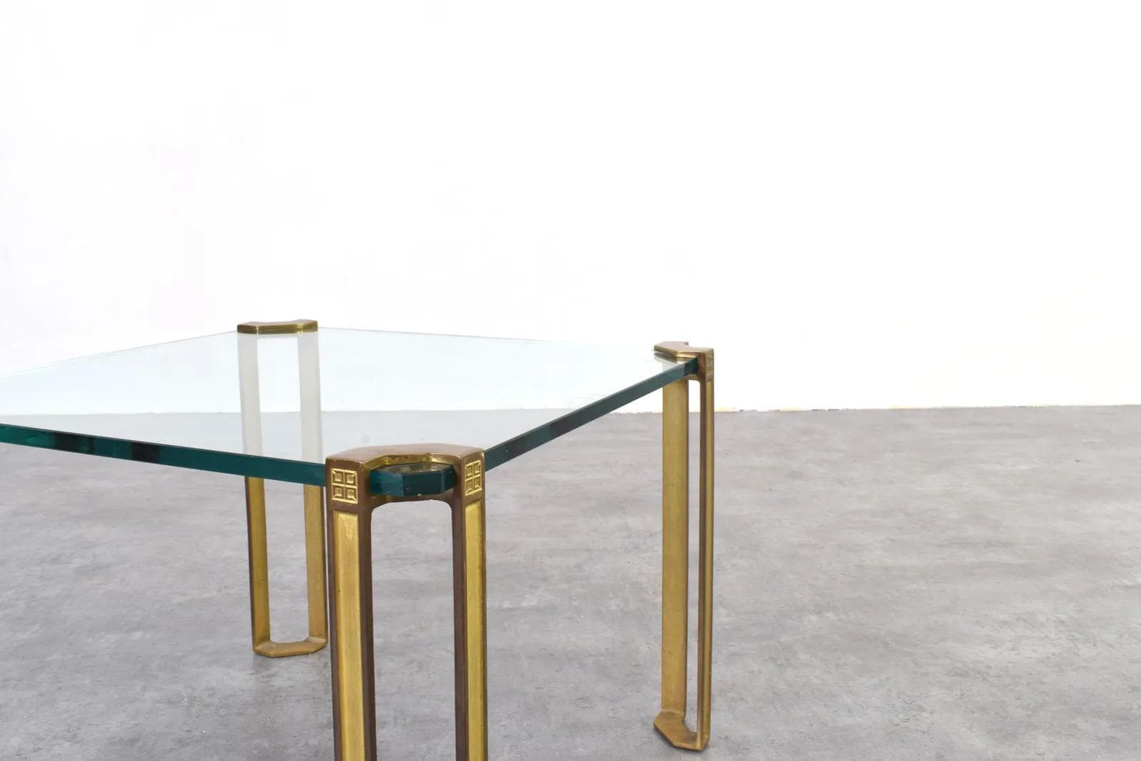Coffee Table, transparent glass, gold brass, by P. Ghyczy, Netherlands, 1970s - 315096