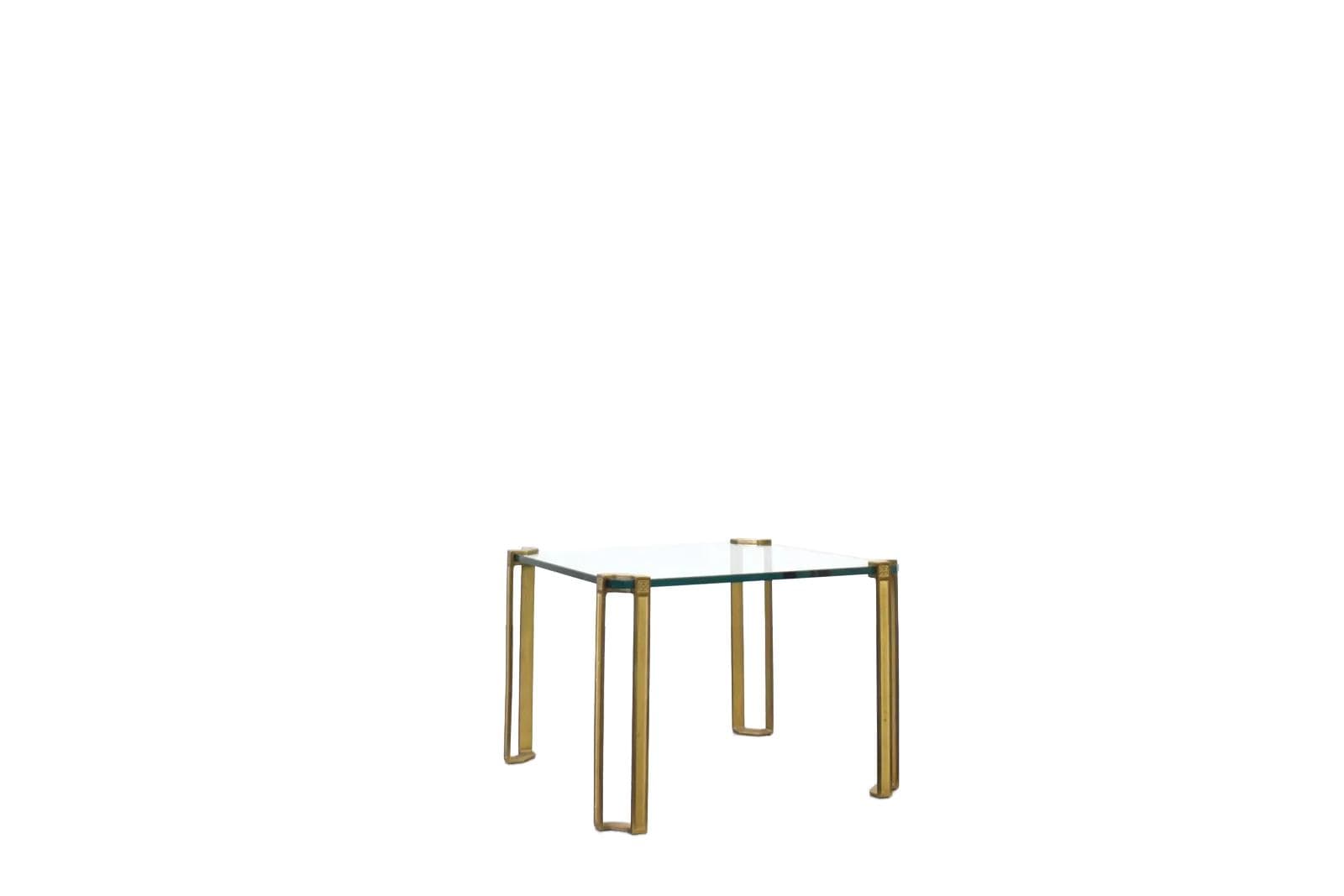 Coffee Table, transparent glass, gold brass, by P. Ghyczy, Netherlands, 1970s