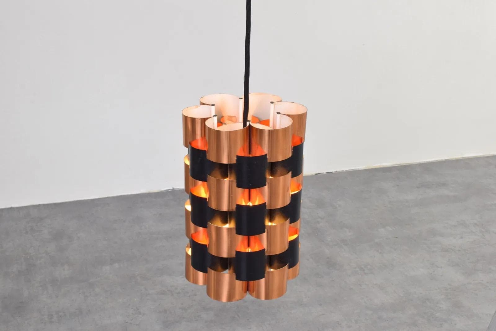 Plafon/Kinkiet, czarny metal, miedź, proj. W. Schou, Coronell Elektro, Dania, lata 70. - 315089