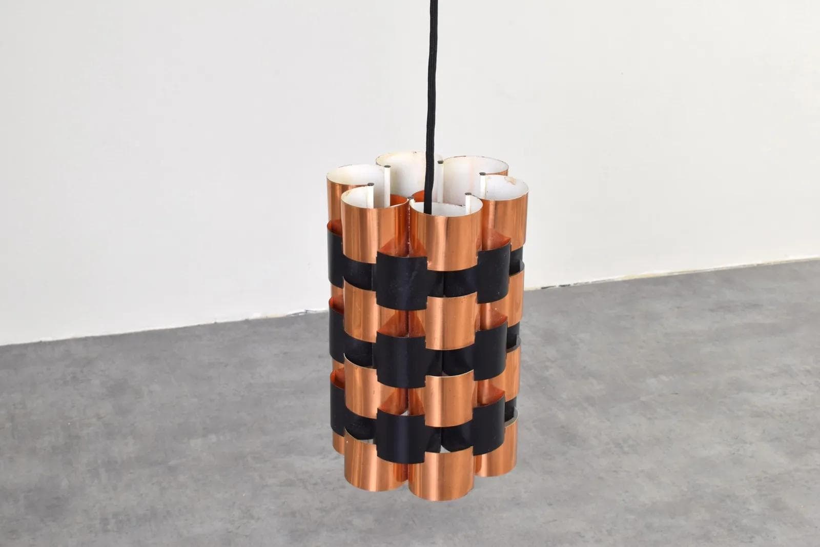 Plafon/Kinkiet, czarny metal, miedź, proj. W. Schou, Coronell Elektro, Dania, lata 70. - 315088
