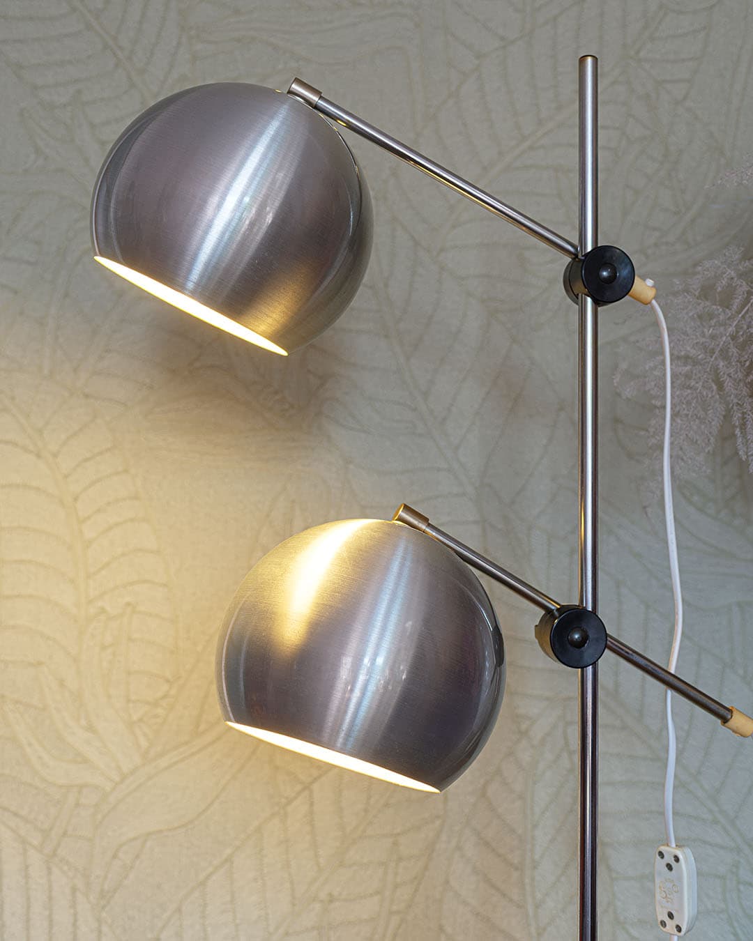 Lampa podłogowa, aluminium srebrny, metal czarny, Dania, lata 70. - 314817