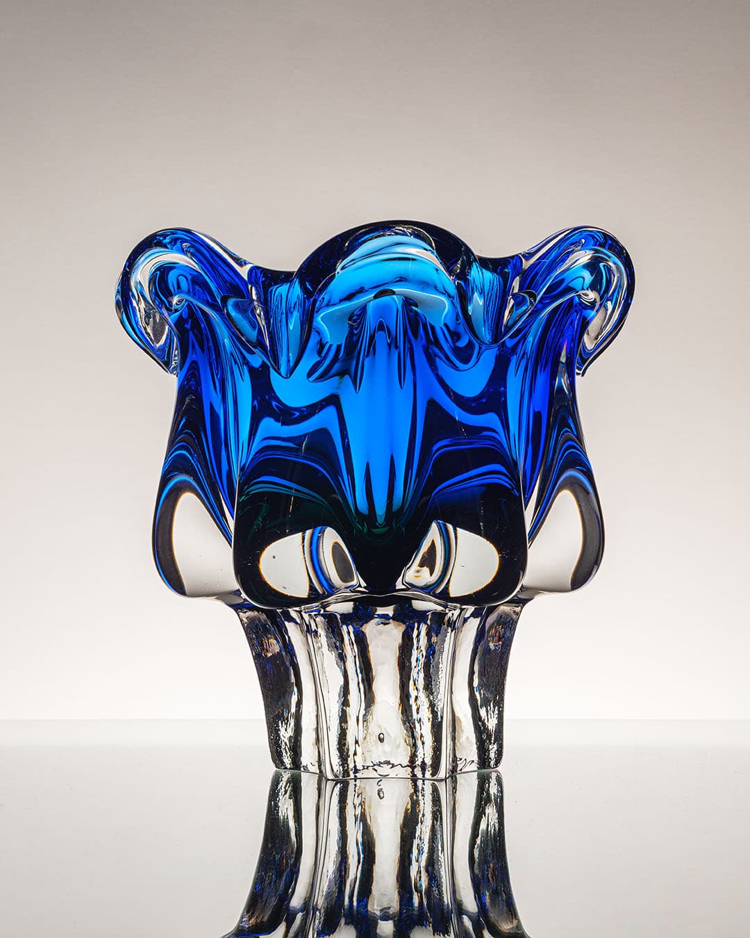 Bowl, cobalt blue with green accent, glass, by J. Hospodka, Czechoslovakia, 1970s - 314822