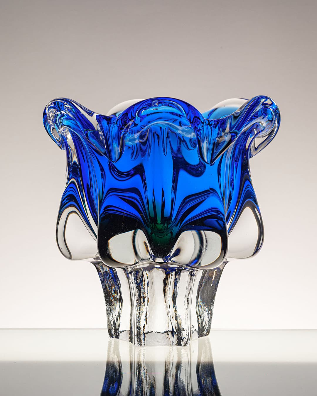 Bowl, cobalt blue with green accent, glass, by J. Hospodka, Czechoslovakia, 1970s - 314820