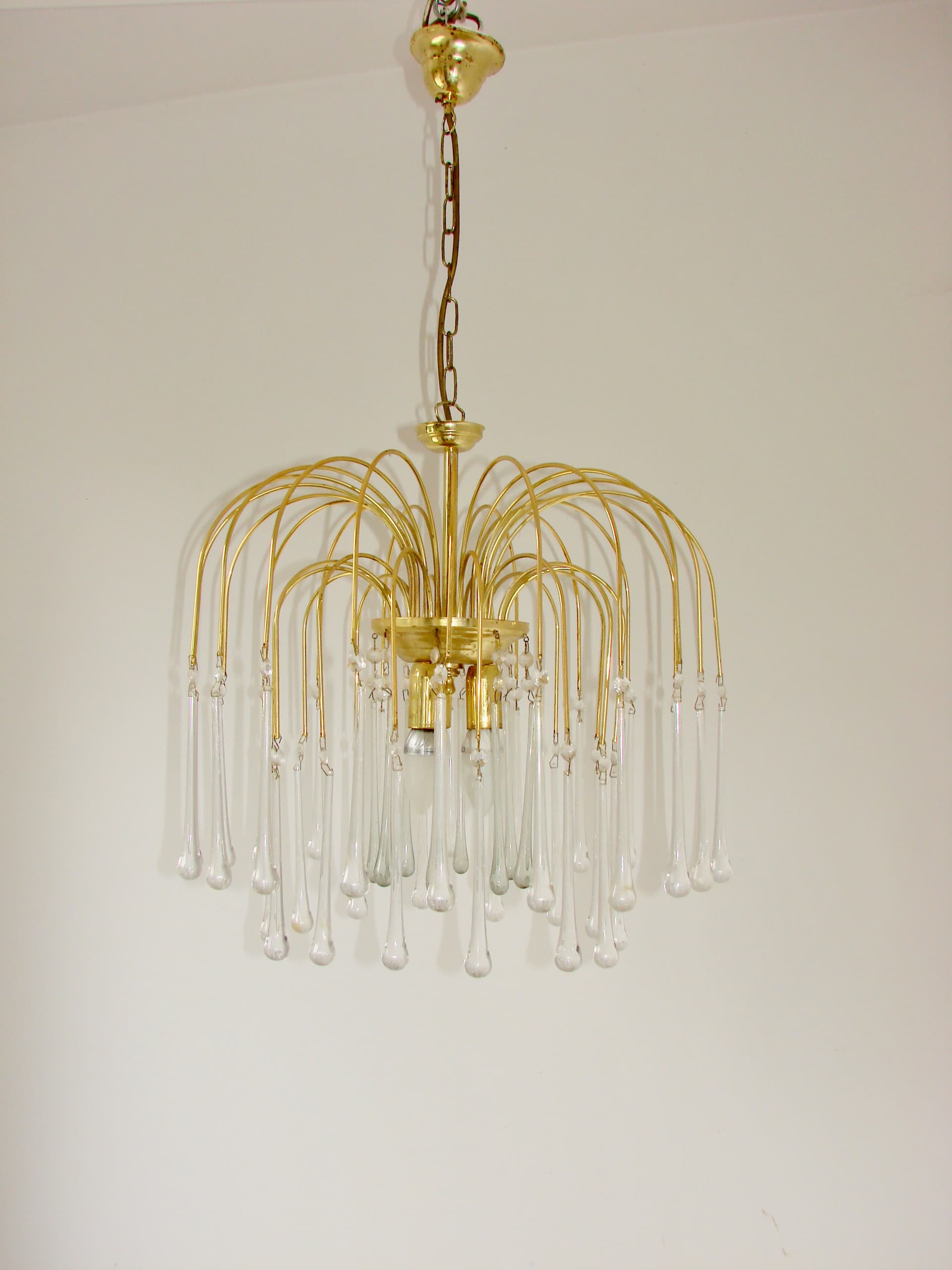 Lampa wisząca, styl Paolo Venini, złoty, mosiądz szkło akryl, lata 60. - 314827