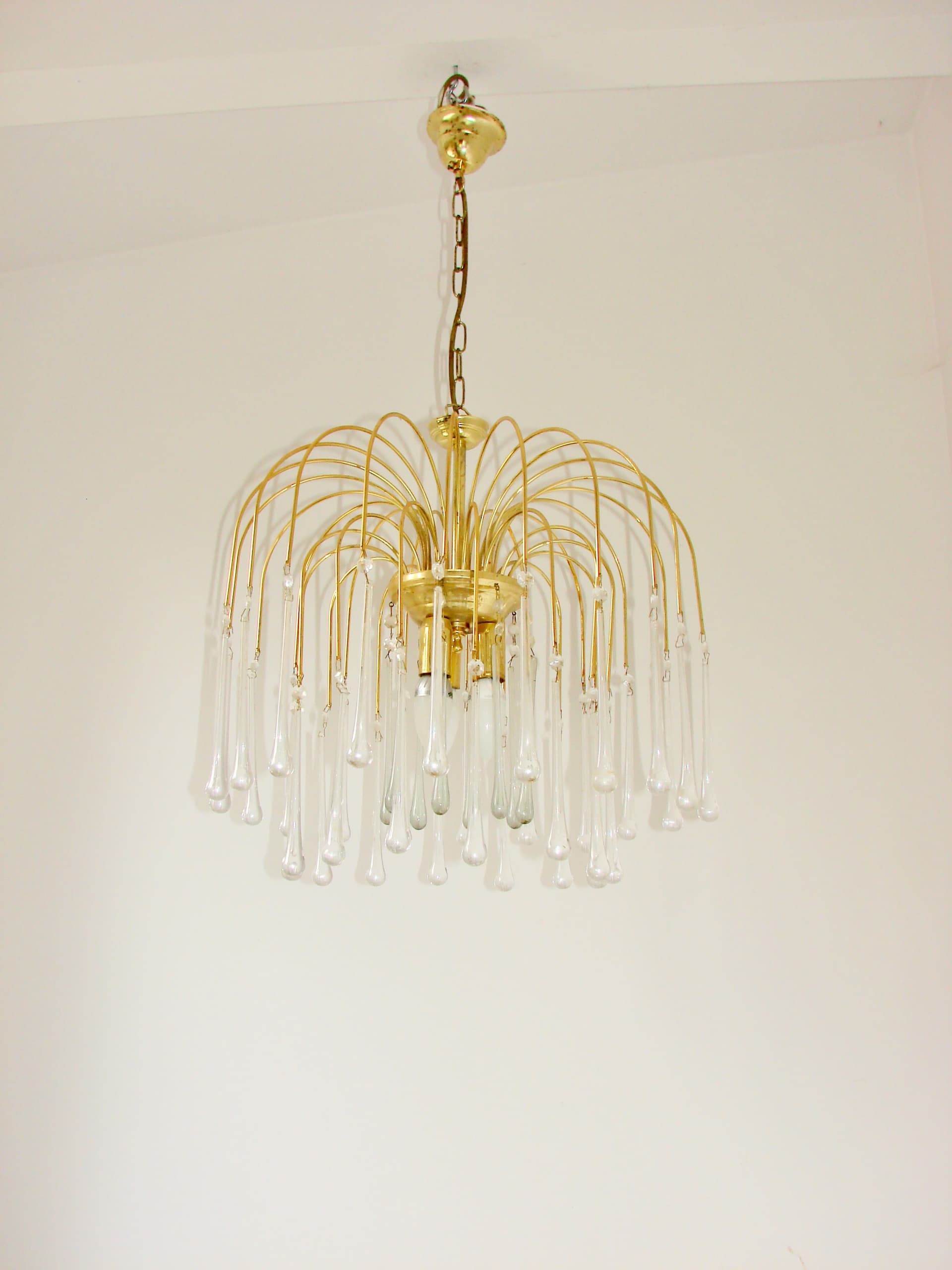 Lampa wisząca, styl Paolo Venini, złoty, mosiądz szkło akryl, lata 60. - 314826