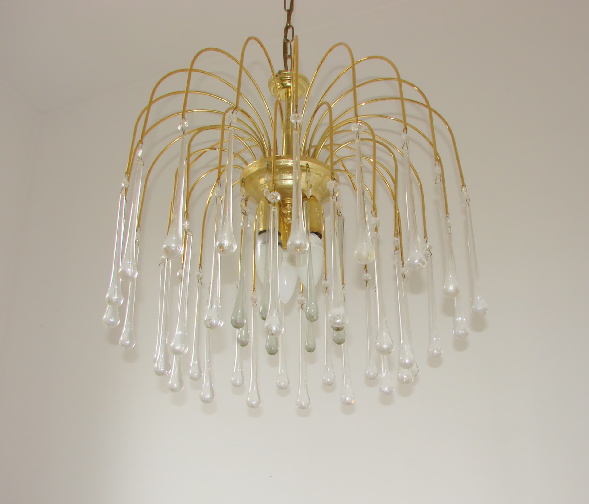 Lampa wisząca, styl Paolo Venini, złoty, mosiądz szkło akryl, lata 60. - 314828