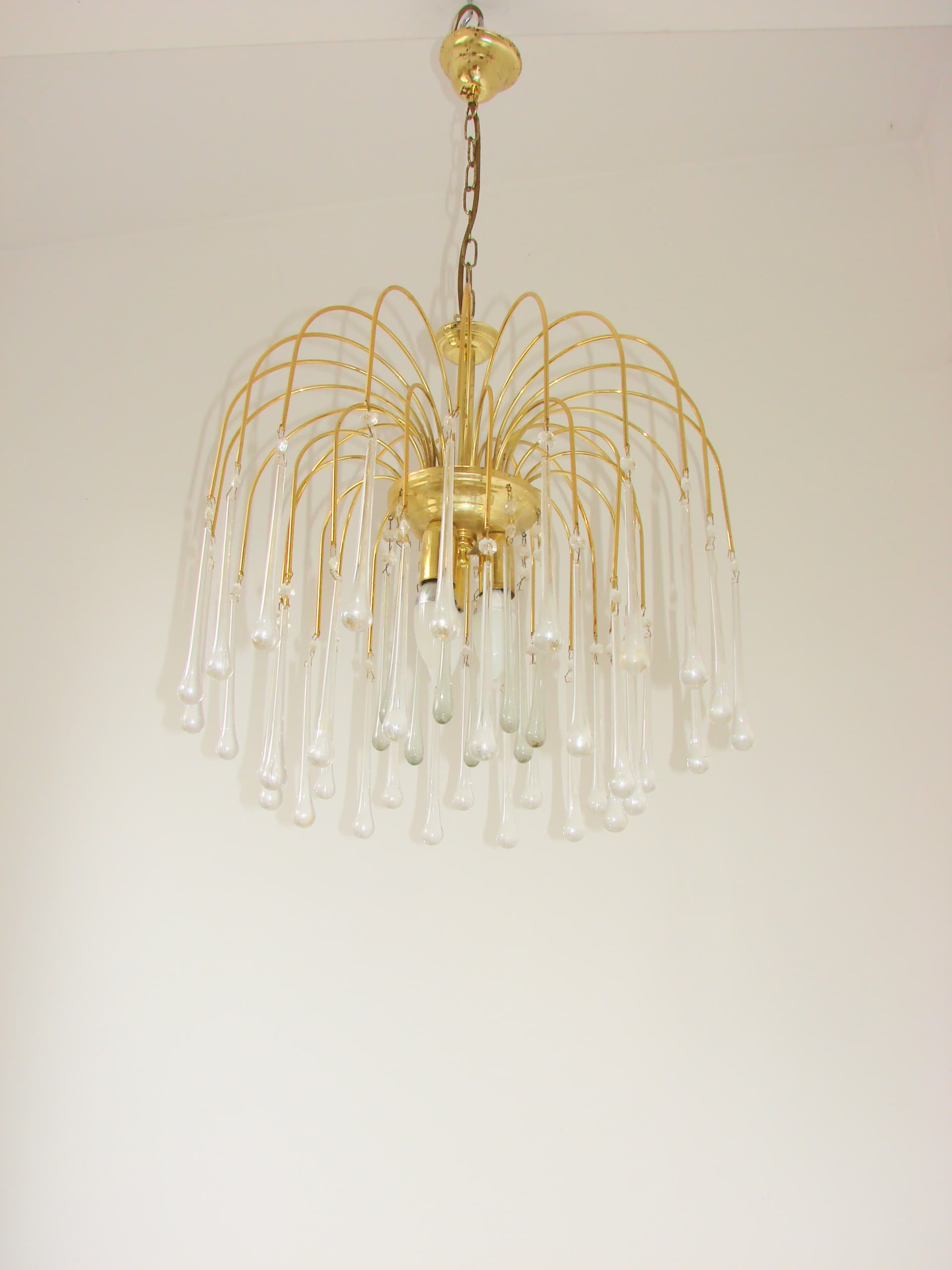 Lampa wisząca, styl Paolo Venini, złoty, mosiądz szkło akryl, lata 60. - 314824