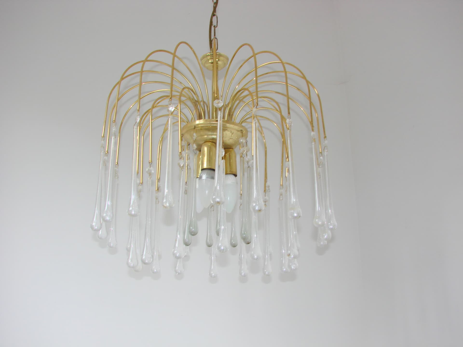 Lampa wisząca, styl Paolo Venini, złoty, mosiądz szkło akryl, lata 60. - 314830