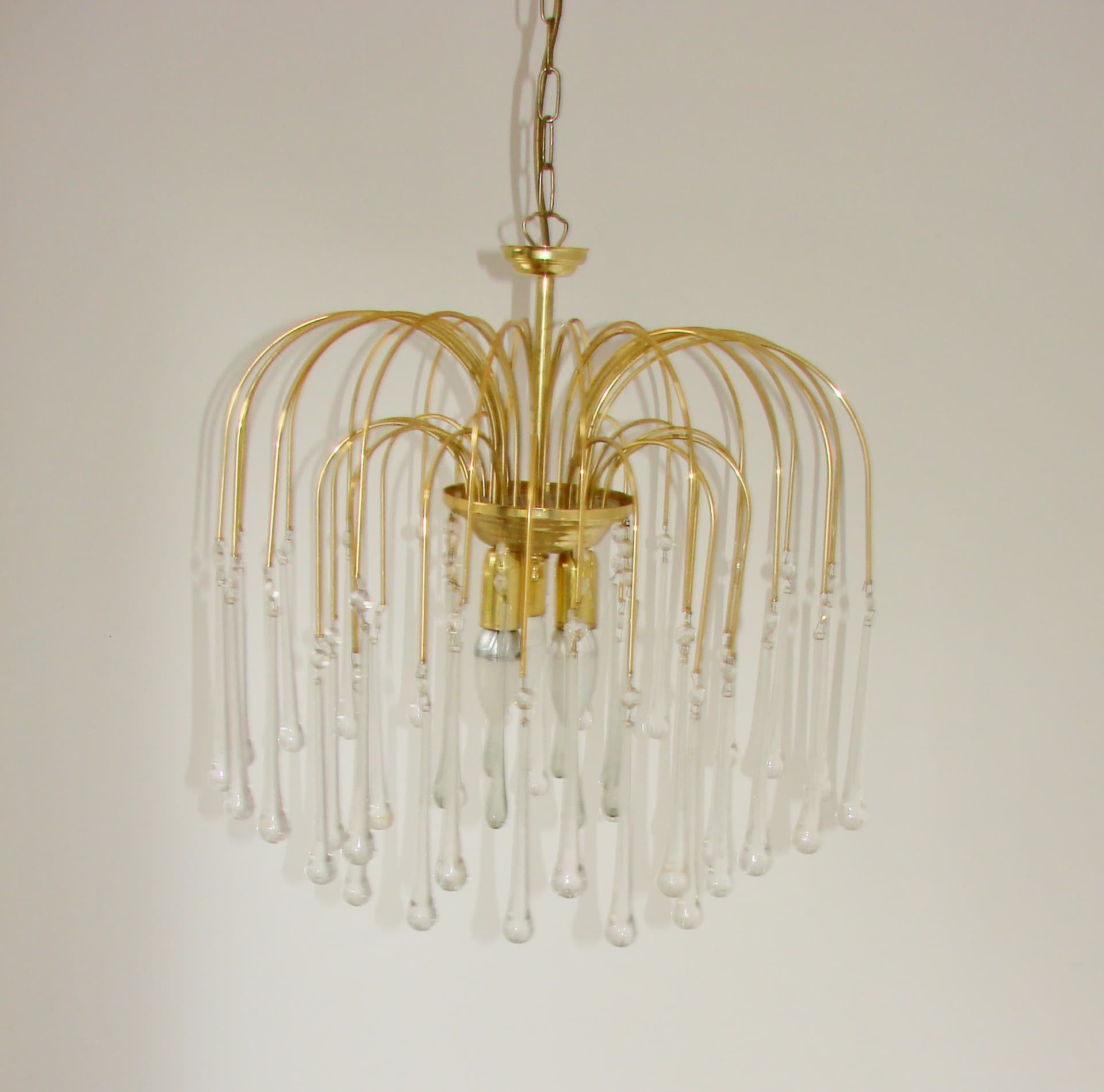 Lampa wisząca, styl Paolo Venini, złoty, mosiądz szkło akryl, lata 60. - 314825