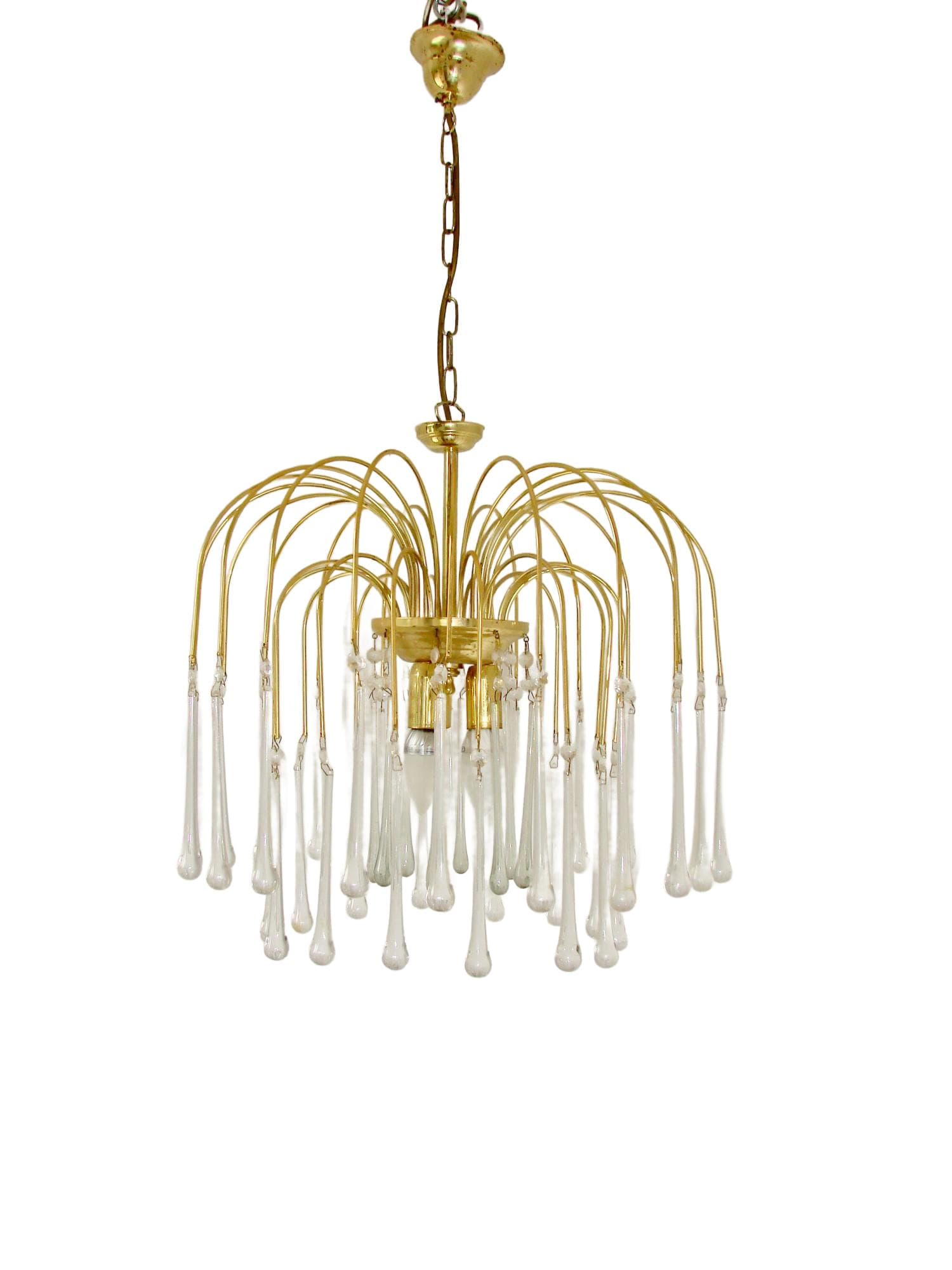 Lampa wisząca, styl Paolo Venini, złoty, mosiądz szkło akryl, lata 60.