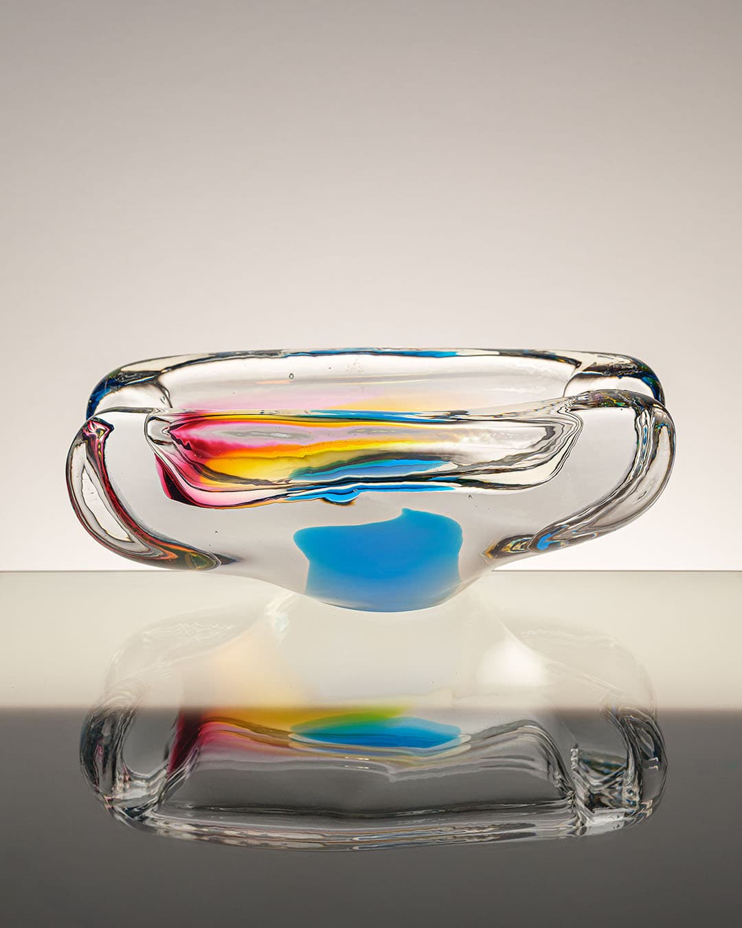 Bowl, transparent multicolor glass, by J. Rozinka, Novy Bor, Czechoslovakia, 1970s. - 314831