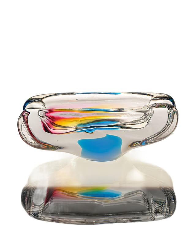 Bowl, transparent multicolor glass, by J. Rozinka, Novy Bor, Czechoslovakia, 1970s. - DIMENSION