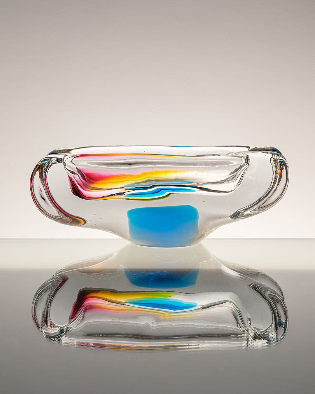 Bowl, transparent multicolor glass, by J. Rozinka, Novy Bor, Czechoslovakia, 1970s. - 314832