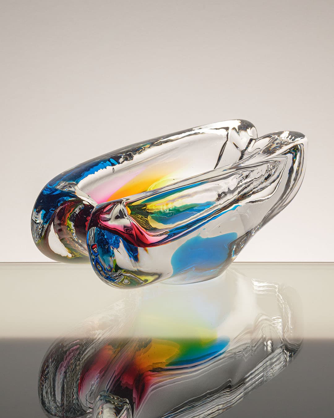 Bowl, transparent multicolor glass, by J. Rozinka, Novy Bor, Czechoslovakia, 1970s. - 314833