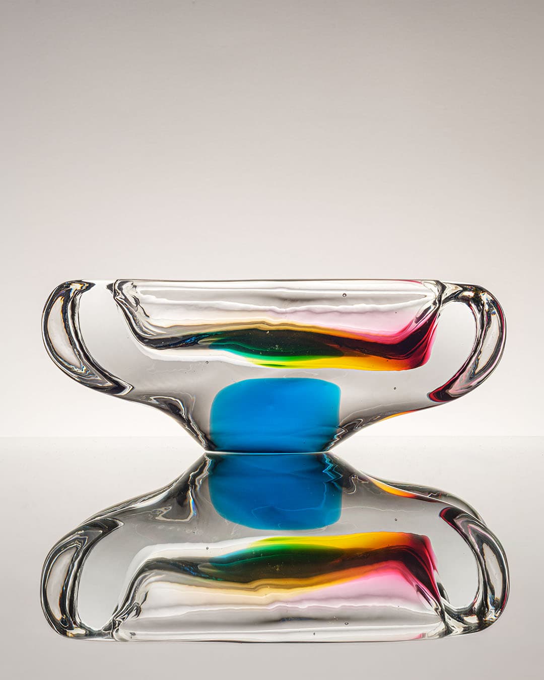 Bowl, transparent multicolor glass, by J. Rozinka, Novy Bor, Czechoslovakia, 1970s. - 314834