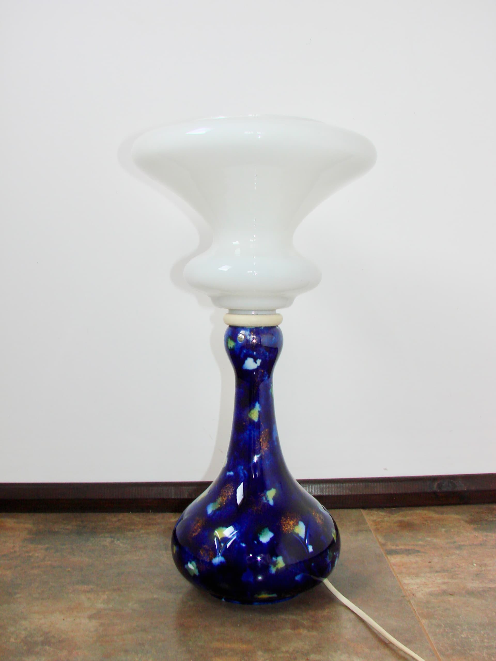 Lampa stołowa Space Age Nocne niebo, szkło mlecznobiałe, porcelana kobaltowa, lata 60. - 314839
