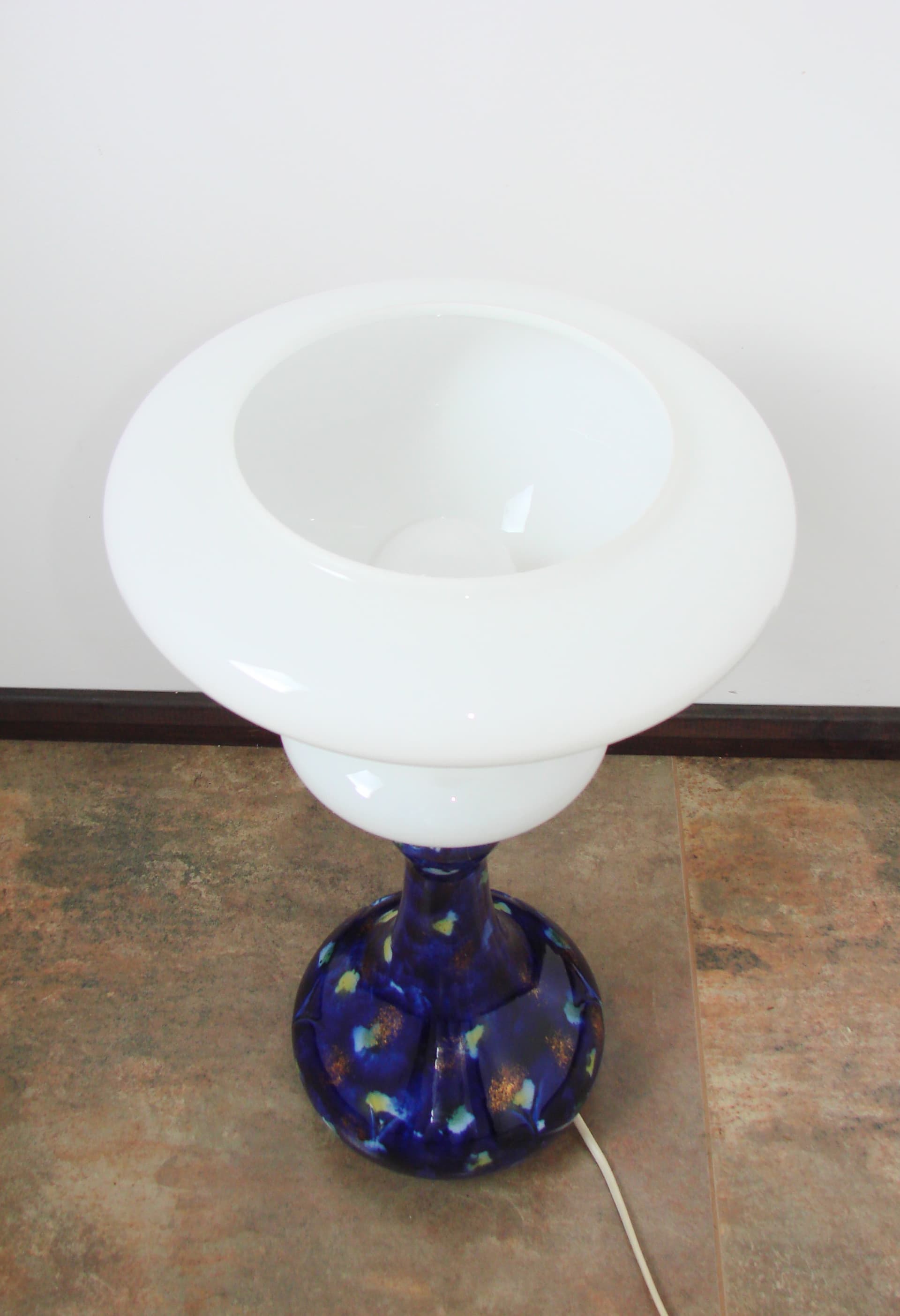 Lampa stołowa Space Age Nocne niebo, szkło mlecznobiałe, porcelana kobaltowa, lata 60. - 314835