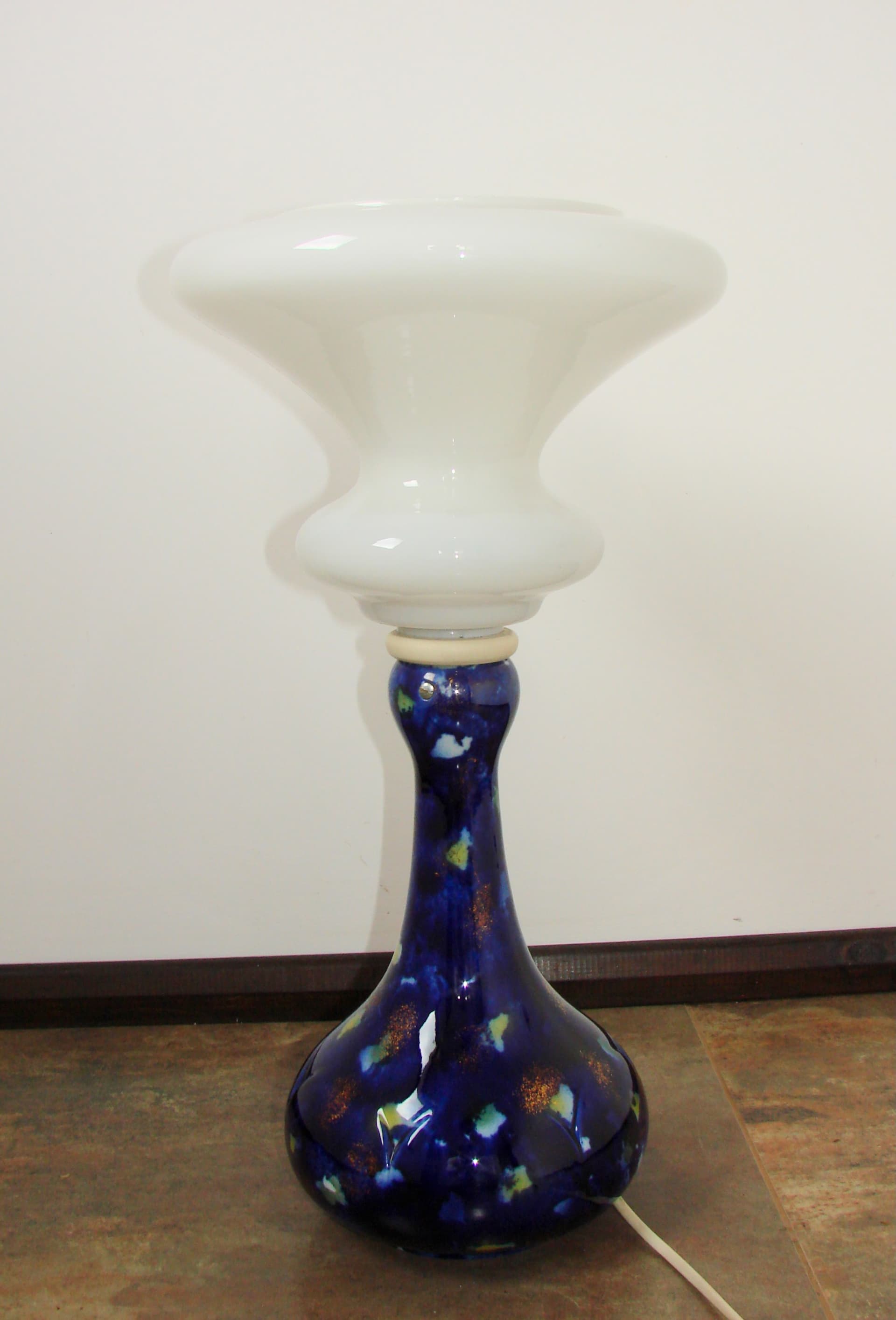 Lampa stołowa Space Age Nocne niebo, szkło mlecznobiałe, porcelana kobaltowa, lata 60. - 314837