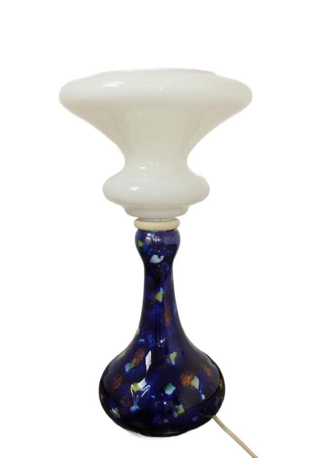 Lampa stołowa Space Age Nocne niebo, szkło mlecznobiałe, porcelana kobaltowa, lata 60. - WYMIARY