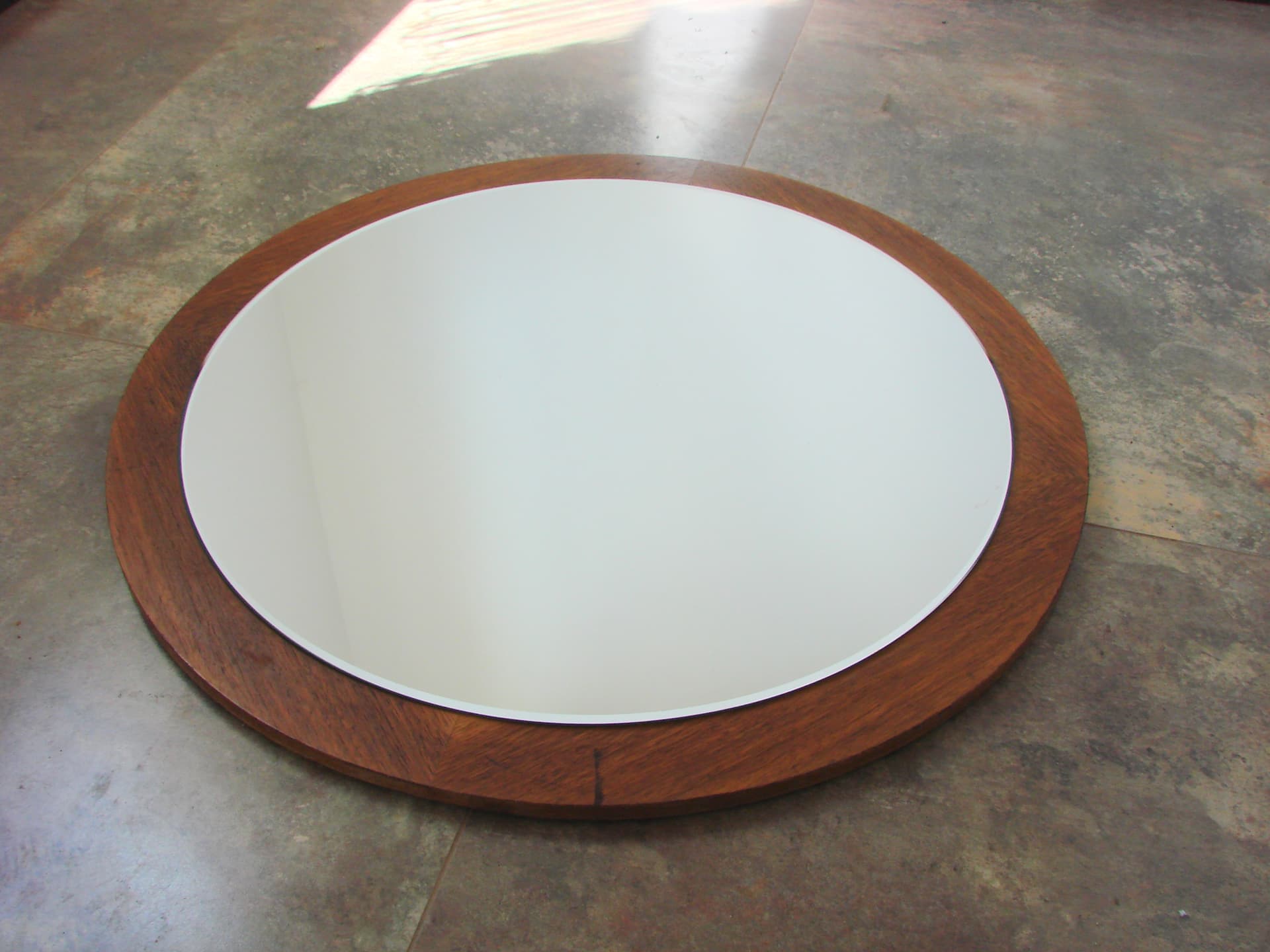 Round Wall Mirror 70 cm, brown teak, 1970s - 314870