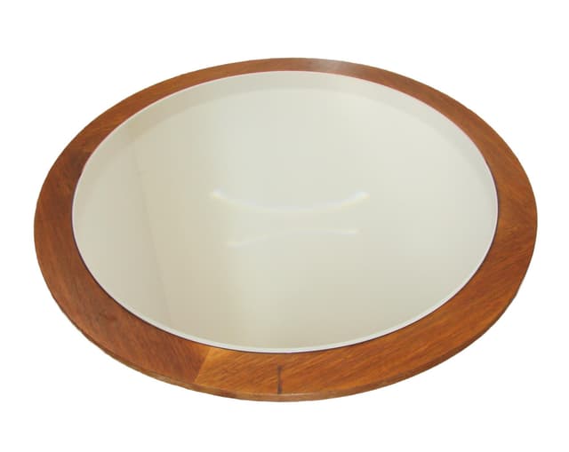 Round Wall Mirror 70 cm, brown teak, 1970s - DIMENSION