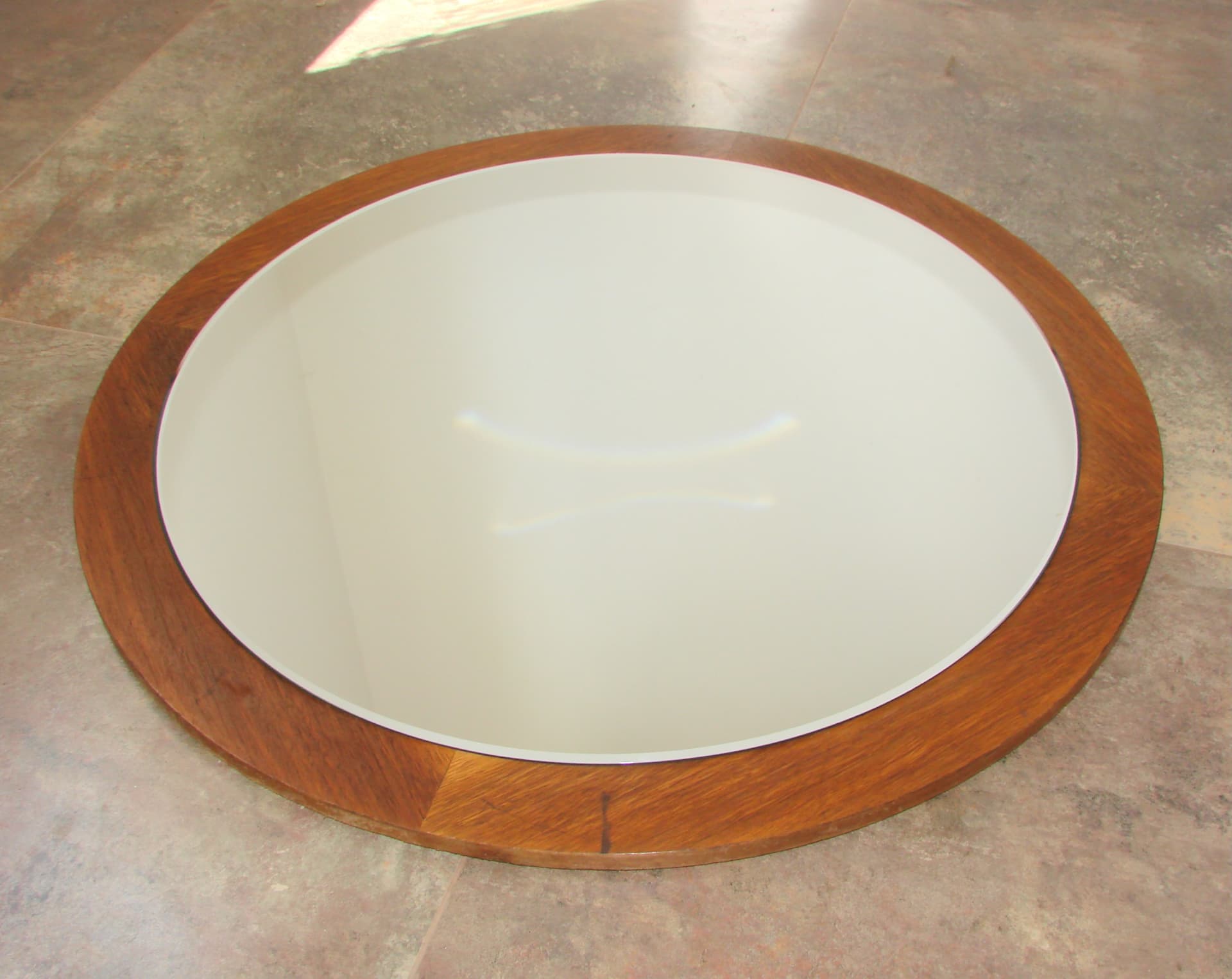 Round Wall Mirror 70 cm, brown teak, 1970s - 314864