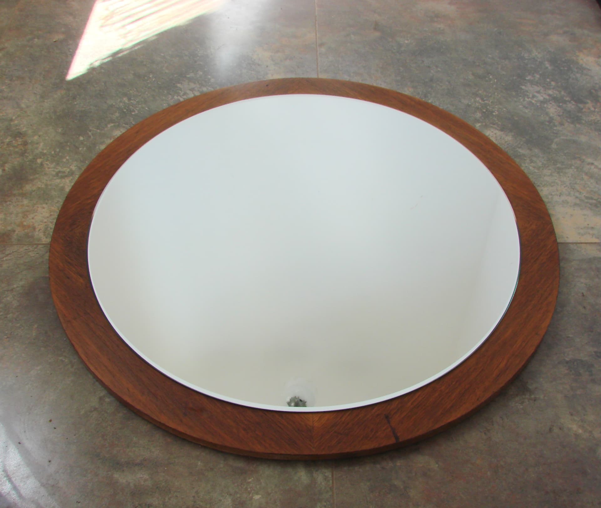 Round Wall Mirror 70 cm, brown teak, 1970s - 314868